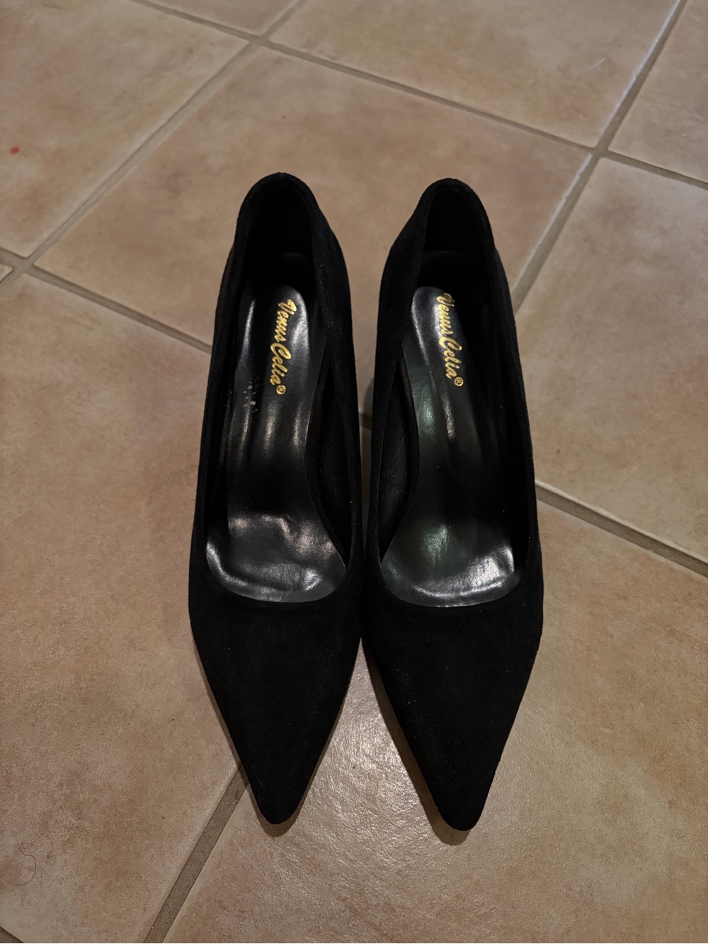 Black Suede Pointed-Toe Pumps
